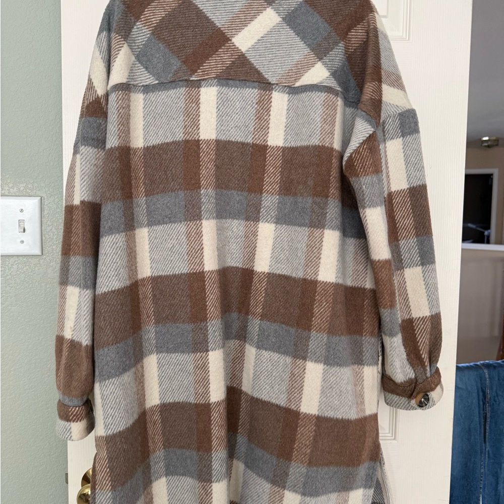 Evereve Oversized Plaid Shacket Xl - Picture 8 of 9